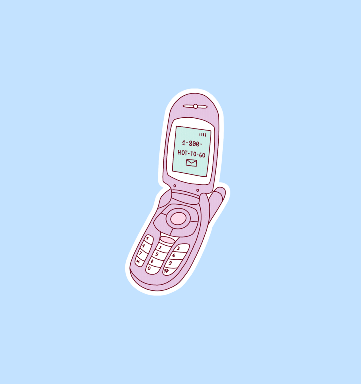 Holographic phone sticker, pink phone handset with screen and keypad