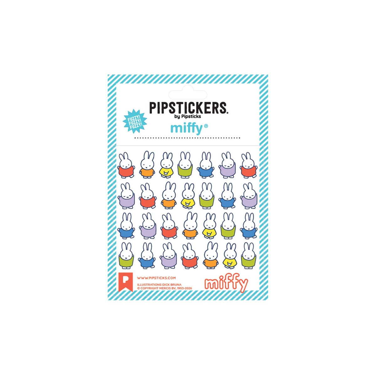 Miffy bunny sticker sheet with colorful characters, rectangular printed page