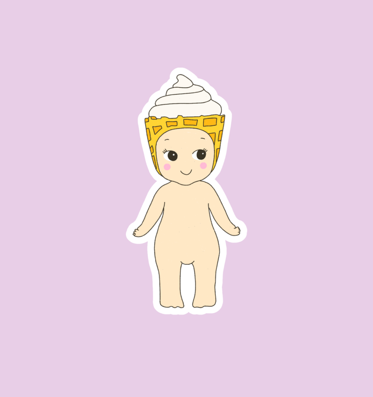 Holographic ice cream baby sticker, cartoon doll with cone-style hat