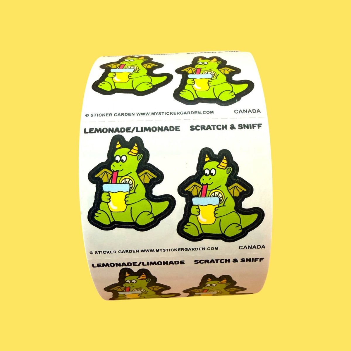 Scratch and sniff sticker roll pack with green dragon lemonade stickers