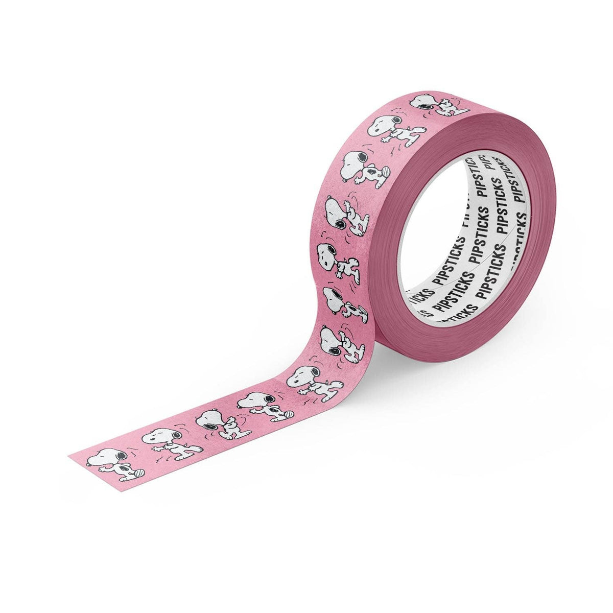 Pink Snoopy character washi tape roll with repeating Snoopy faces pattern