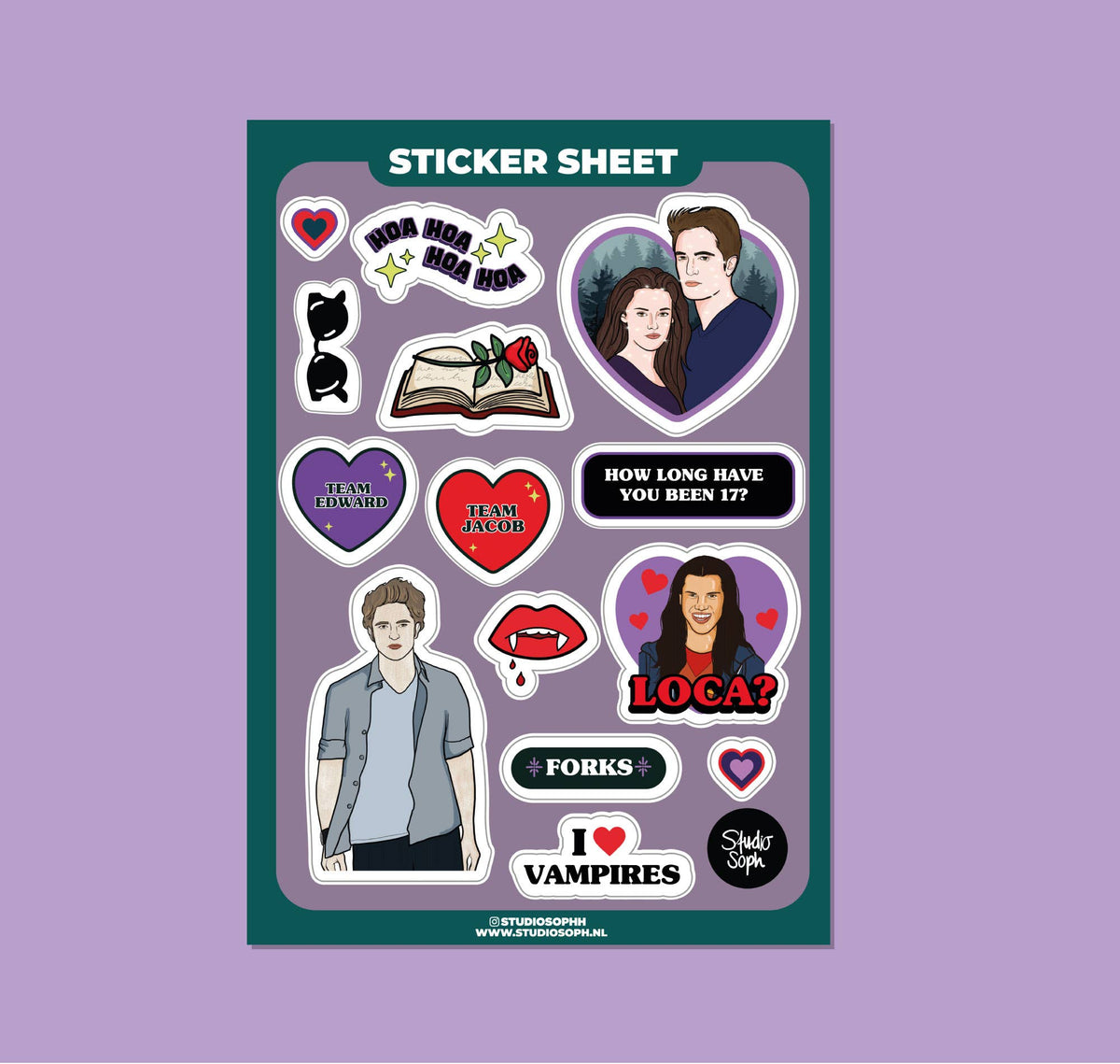 A5 sticker sheet with vampire-themed die-cut stickers and character icons