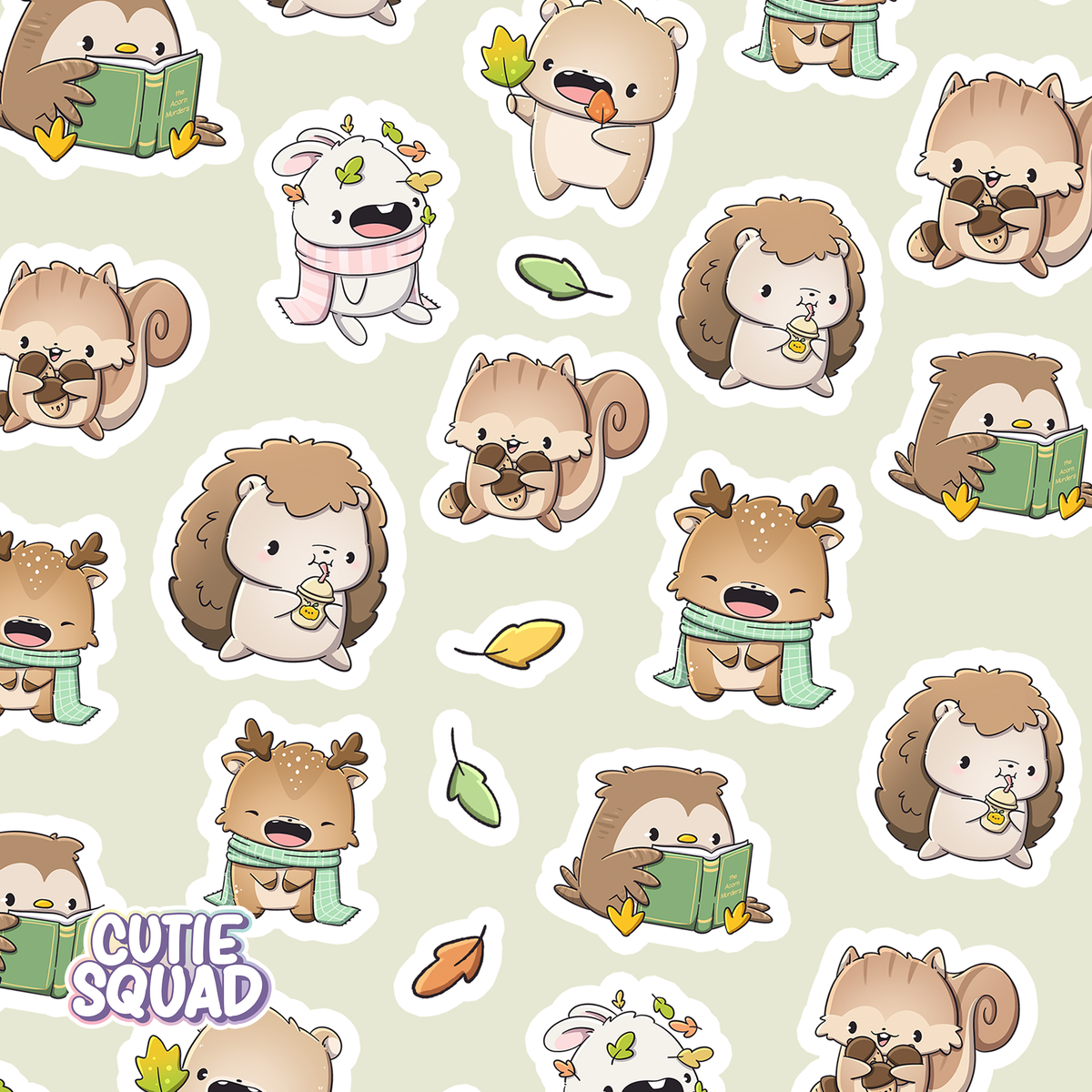 Forest Friends sticker sheet closeup pattern of woodland animal stickers and leaves