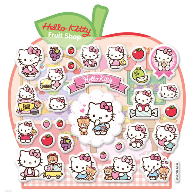 Hello Kitty fruit shop 3D puffy sticker sheet with assorted character and fruit designs