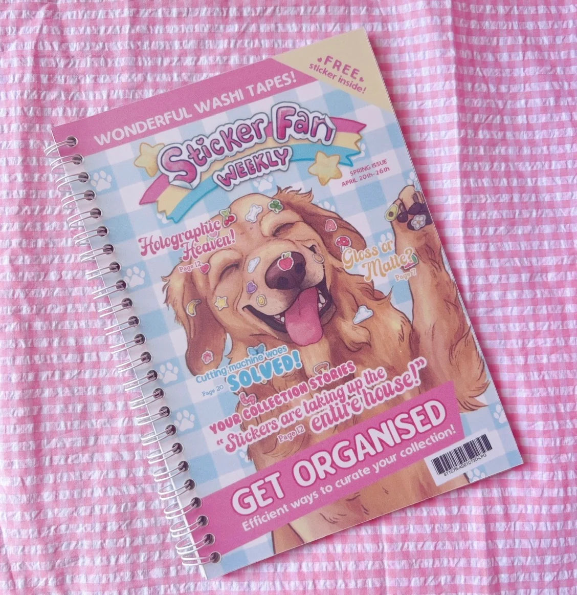 Reusable sticker book with spiral binding and golden retriever cover art.