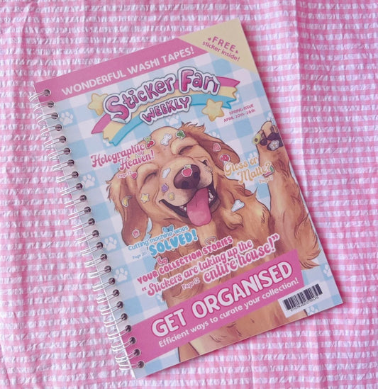 Reusable sticker book with spiral binding and golden retriever cover art.