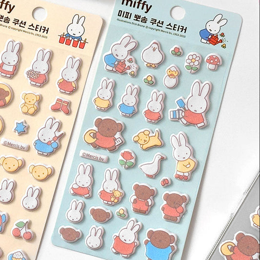3D plush sticker sheets with Miffy-style rabbits and friends, colorful shapes