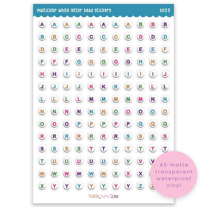 A5 matte waterproof vinyl letter bead sticker sheet with multicolor alphabet beads