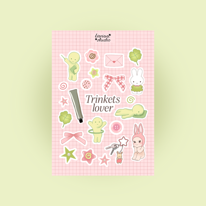 A5 sticker sheet with pastel rabbits, ducks, stars, flowers, envelope and bow