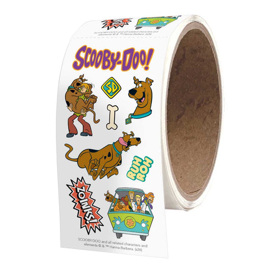 Scooby-Doo sticker roll with white backing and cartoon character stickers