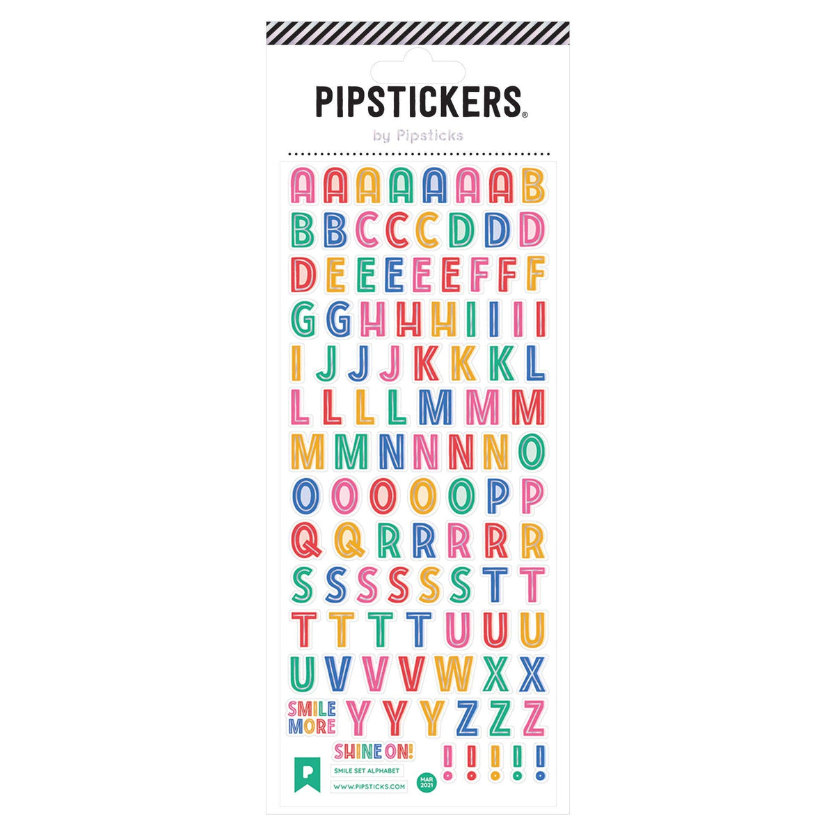 Alphabet sticker sheet with colorful smiley letter designs