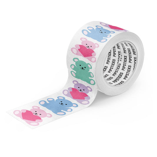 Sticker roll with stuffed bear faces on a decorative strip