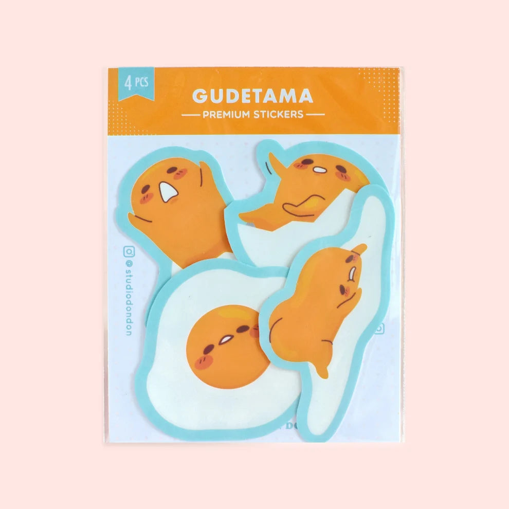 Gudetama vinyl sticker pack with four cartoon egg character stickers