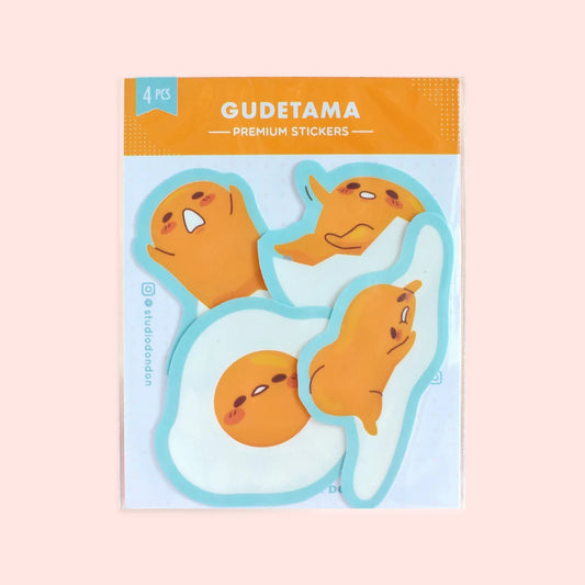 Gudetama vinyl sticker pack with four cartoon egg character stickers
