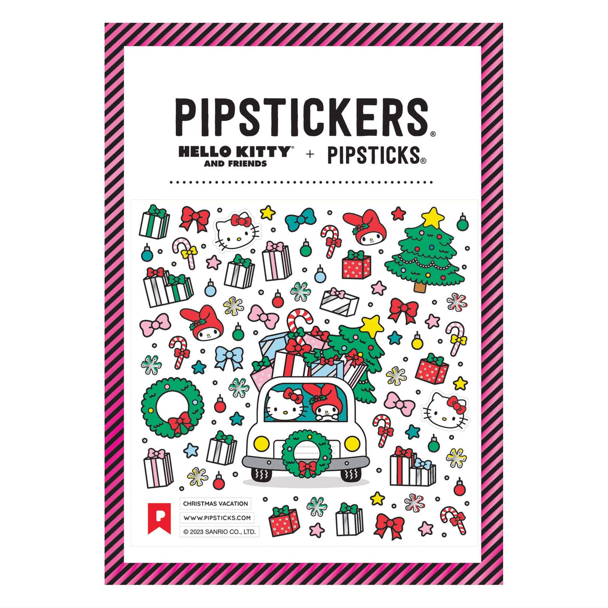 Hello Kitty Christmas vacation sticker sheet with colorful holiday characters and gifts