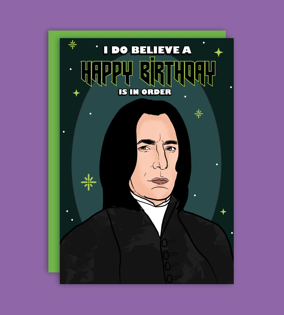 Birthday card with portrait, sparkles, and headline 'Happy Birthday is in order'