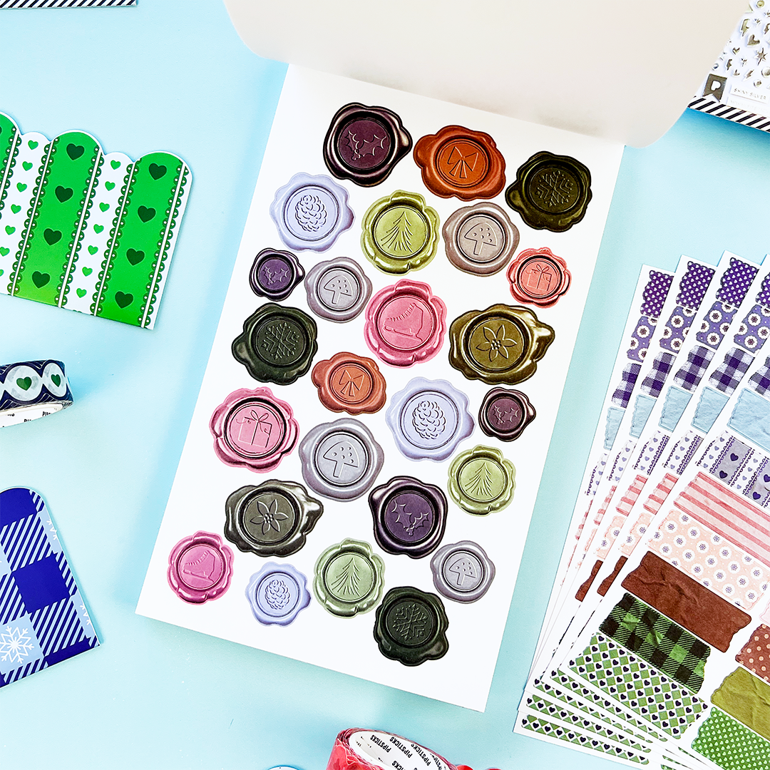 Junk journal sticker book sheet with round wax-seal style stickers