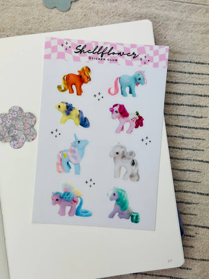 My Little Pony sticker sheet close-up of multicolor pony stickers on paper
