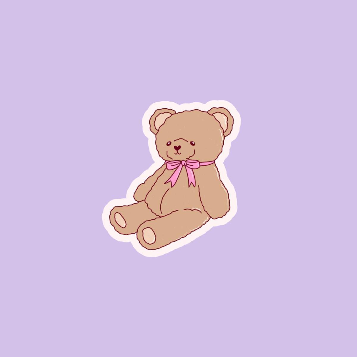 Holographic teddy bear sticker, brown bear with pink bow