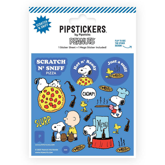 Peanuts Hot Pizza Scratch 'n Sniff sticker sheet with Snoopy and pizza icons