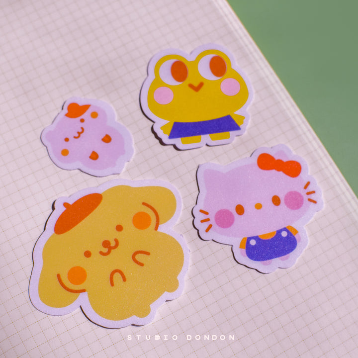 4-piece vinyl sticker pack with four cute animal character designs