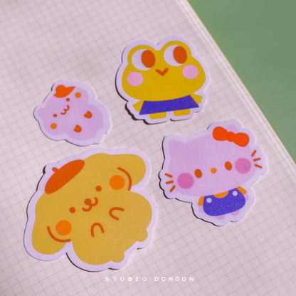 4-piece vinyl sticker pack with four cute animal character designs