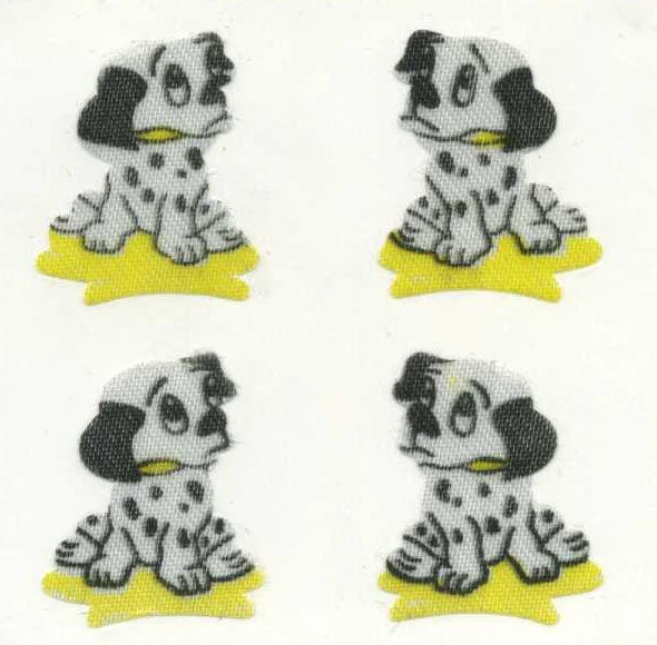 Dalmatian puppy sticker set, black-spotted dogs on yellow star shapes