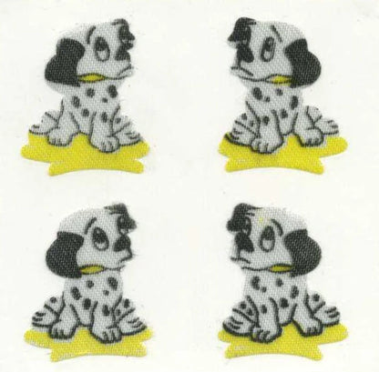 Dalmatian puppy sticker set, black-spotted dogs on yellow star shapes