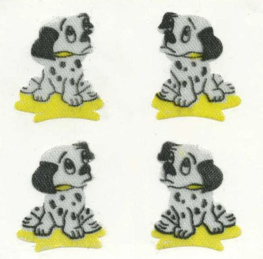 Dalmatian puppy sticker set, black-spotted dogs on yellow star shapes