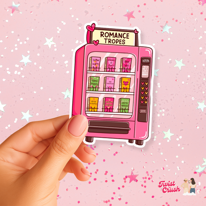Pink romance tropes sticker sheet with heart-framed shelf design