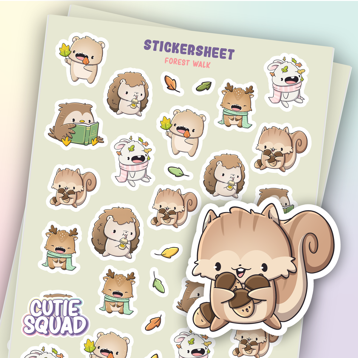 Forest Friends sticker sheet with cute forest animal character stickers and large bear sticker