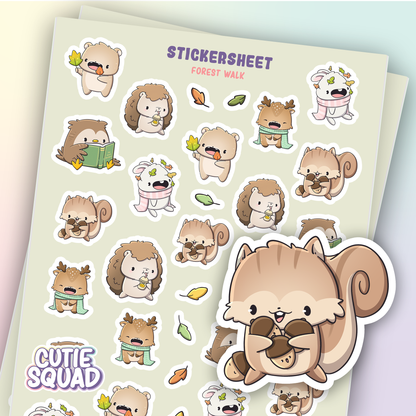 Forest Friends sticker sheet with cute forest animal character stickers and large bear sticker
