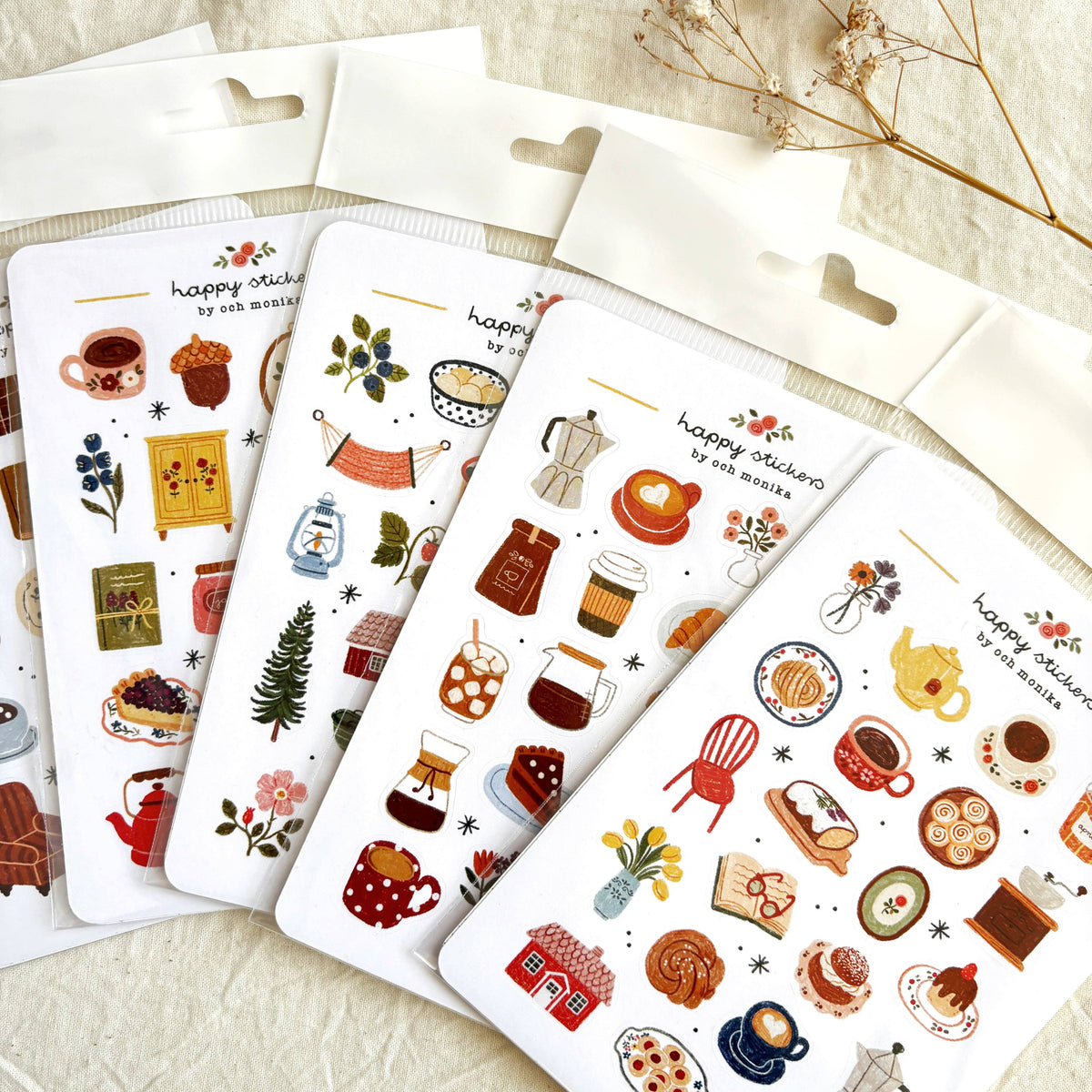 Pack of journaling sticker sheets with multiple themed sticker designs