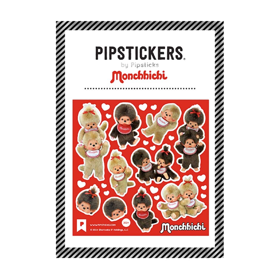 Monchhichi sticker sheet by PIPSTICKERS, multiple die-cut character designs