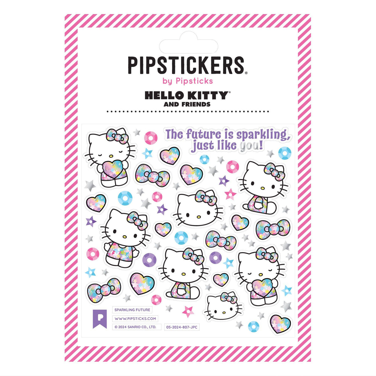 Hello Kitty sticker sheet with hearts, stars, and sparkles