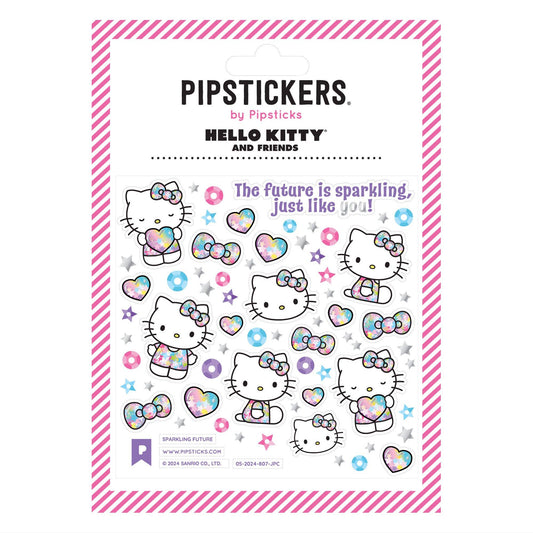 Hello Kitty sticker sheet with hearts, stars, and sparkles