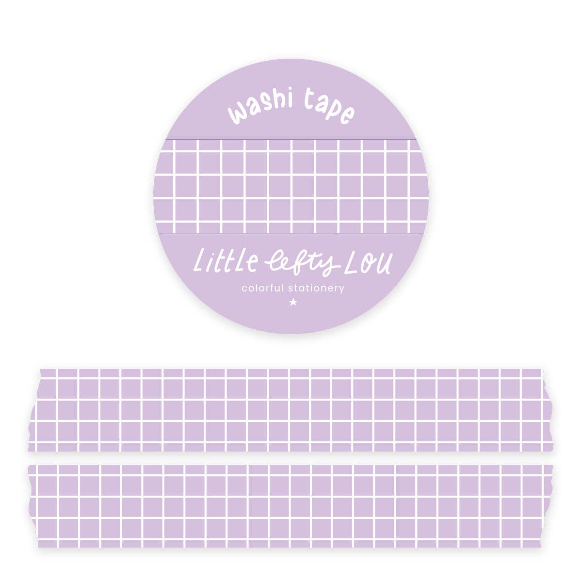 Lilac grid washi tape roll with purple grid lines on masking tape