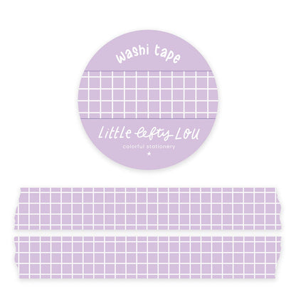 Lilac grid washi tape roll with purple grid lines on masking tape