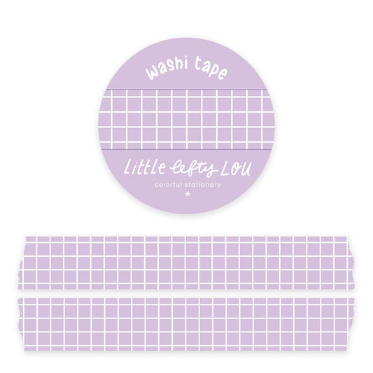 Lilac grid washi tape roll with purple grid lines on masking tape