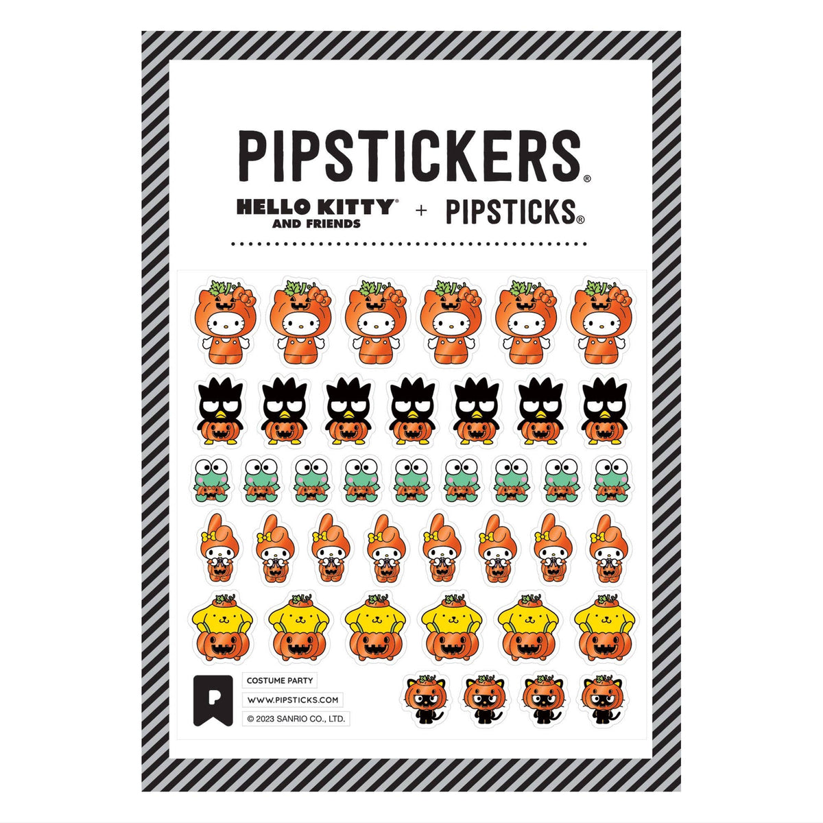 Hello Kitty Halloween sticker sheet with cartoon character faces and pumpkins