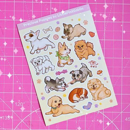 Cute puppy sticker sheet with 10+ cartoon dog stickers in pastel colors