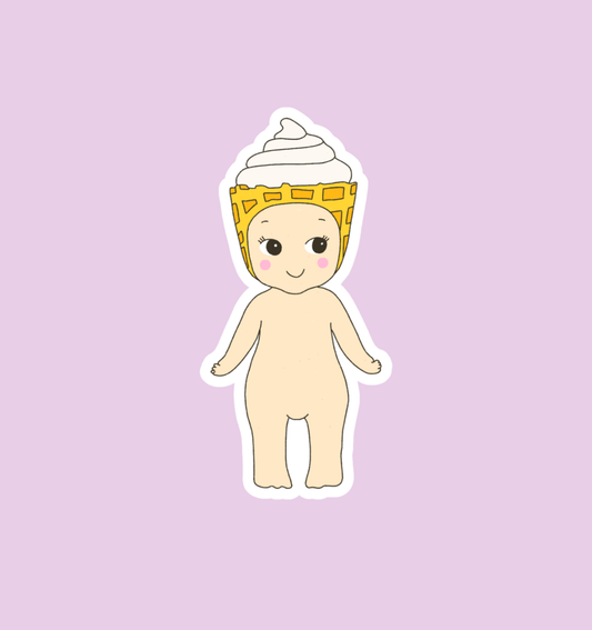 Holographic ice cream baby sticker, cartoon doll with cone-style hat
