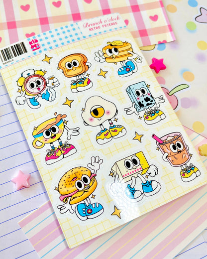 Retro Friends sticker sheet with assorted cartoon friends and colorful outfits