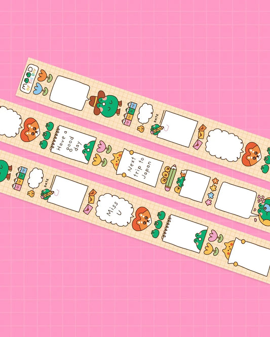 Washi tape with cactus and hedgehog icons, multicolor label blocks