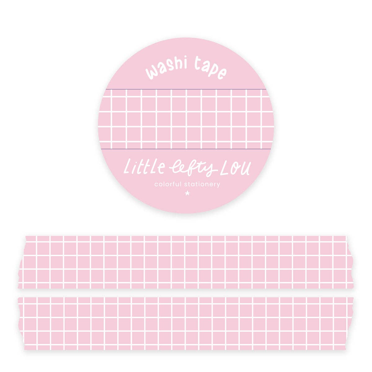 Pink grid washi tape roll with wide strip and crosshatch pattern