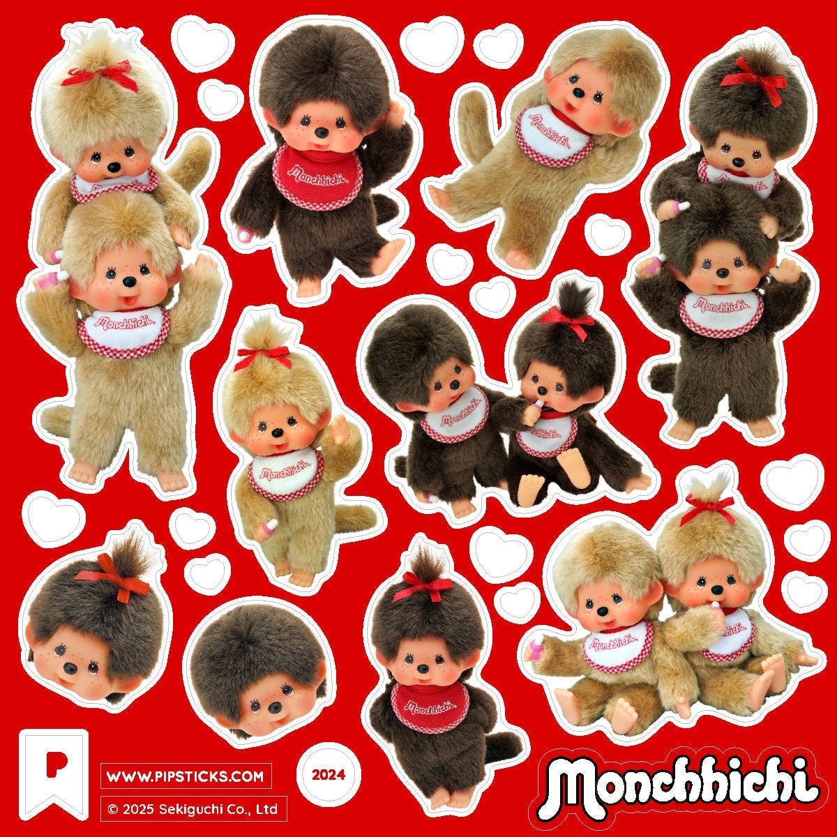 Assorted Monchhichi character die-cut sticker pack, multiple poses and outfits