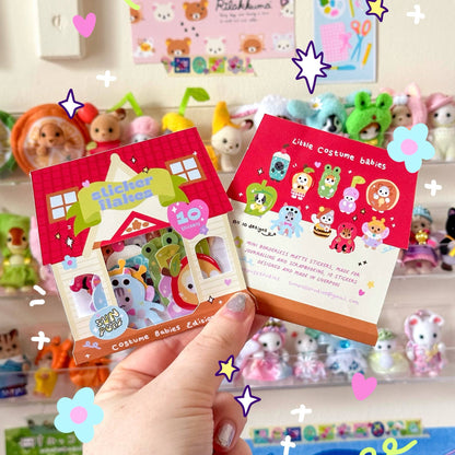 Costume critter sticker sheets in red pack, featuring cartoon animals and stars