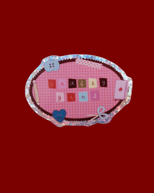 Clever girl sticker, oval fabric design with letter tiles and bow
