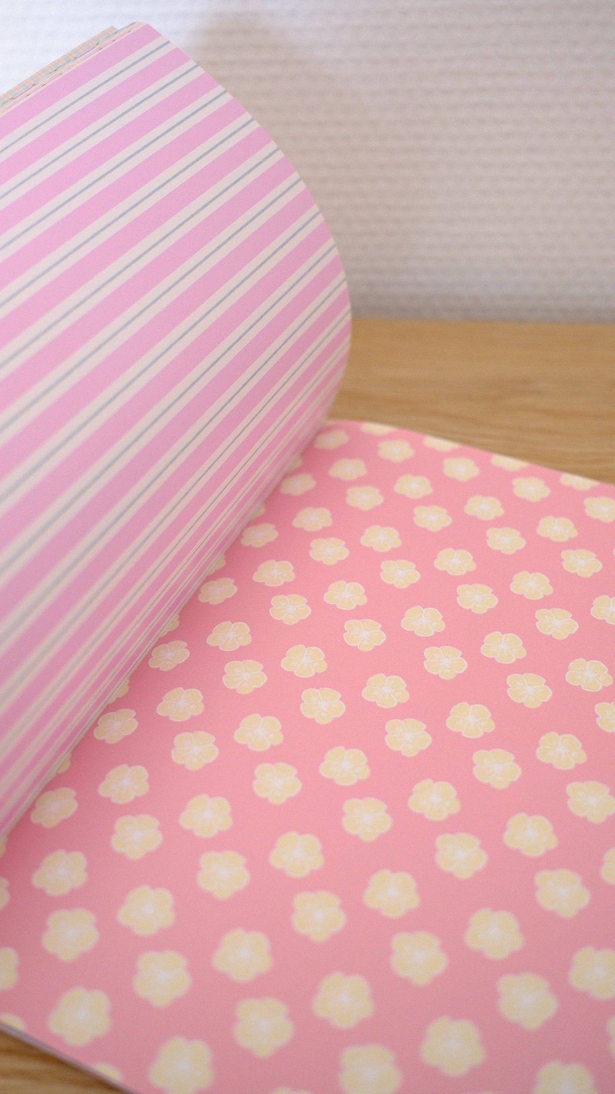 Scrapbook paper set with pink flower cloud pattern and light pink striped sheet