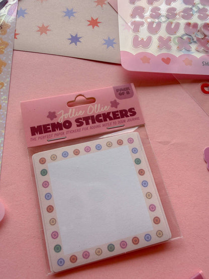 Memo sticker pack with square note stickers and heart and star border